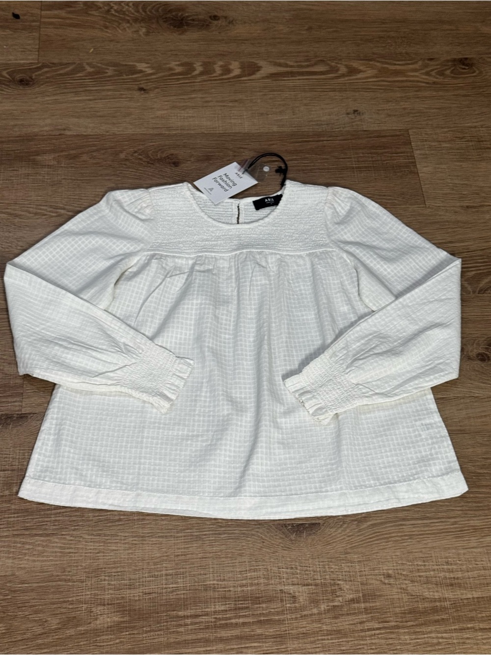 ABLE White Smocked Cotton Peasant Blouse Long Sleeve NWT XS